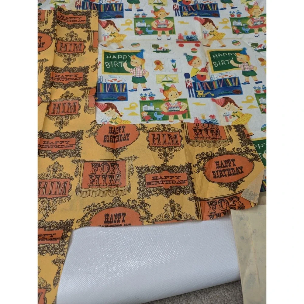 New and Used‎ Vintage Gift Paper 60s 70s Prints Baby Shower Kids Weddings Lot